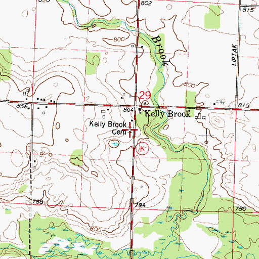 Topographic Map of Kelly Brook Cemetery, WI