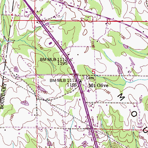 Topographic Map of Mount Olive, AL