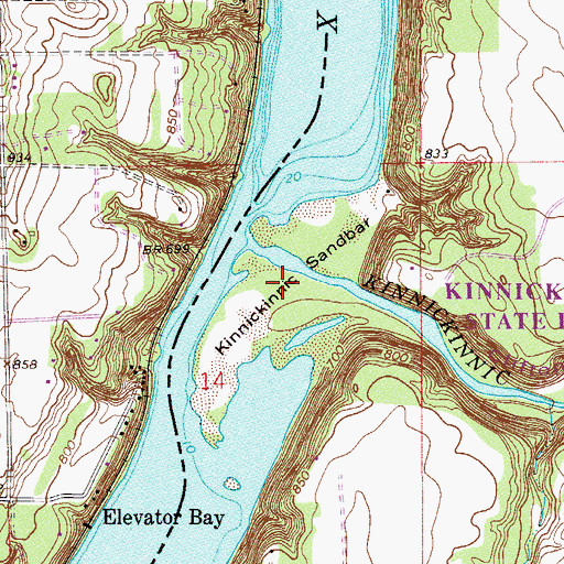 Topographic Map of Kinnickinnic Sandbar, WI