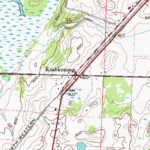 Topographic Map of Koshkonong, WI