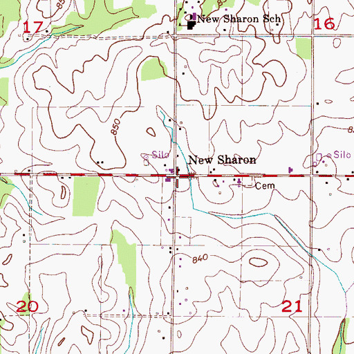 Topographic Map of New Sharon, AL