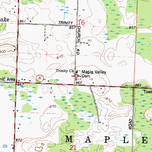 Topographic Map of Maple Valley Cemetery, WI