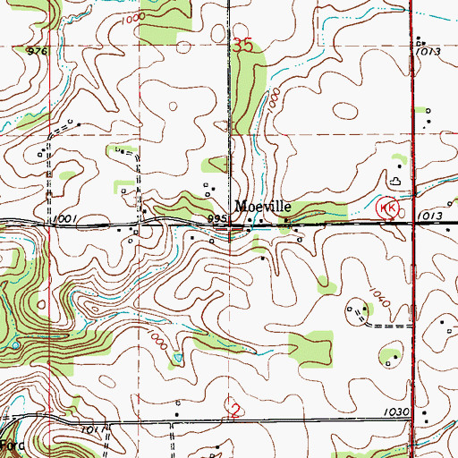 Topographic Map of Moeville, WI