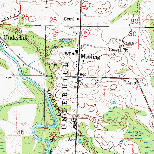 Topographic Map of Mosling, WI