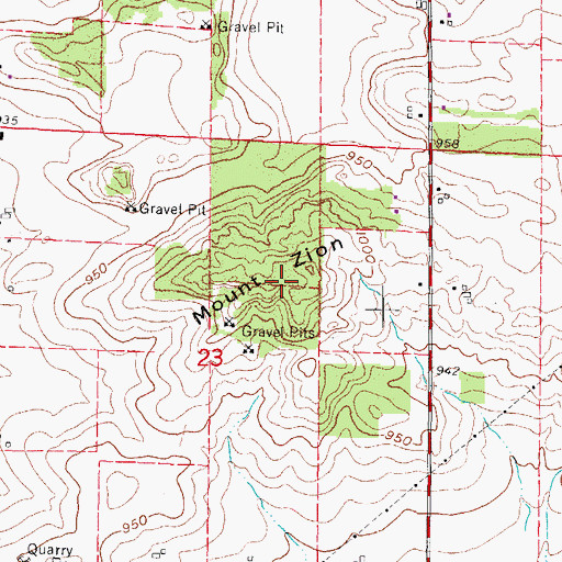 Topographic Map of Mount Zion, WI