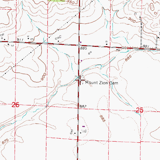 Topographic Map of Mount Zion Cemetery, WI