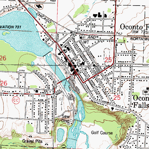 Topographic Map of Oconto Falls, WI