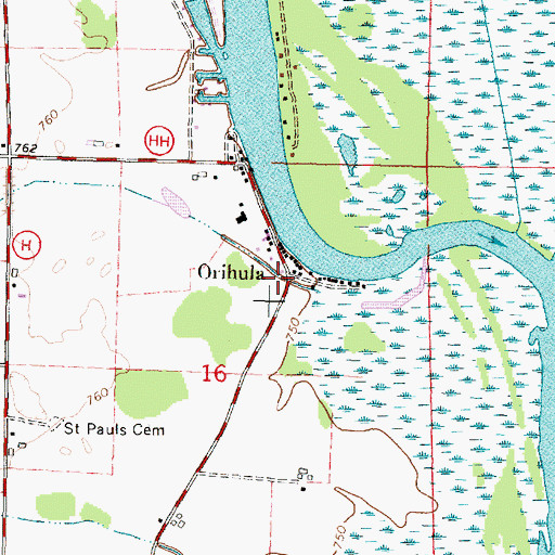 Topographic Map of Orihula, WI
