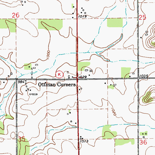 Topographic Map of Ottman Corners, WI