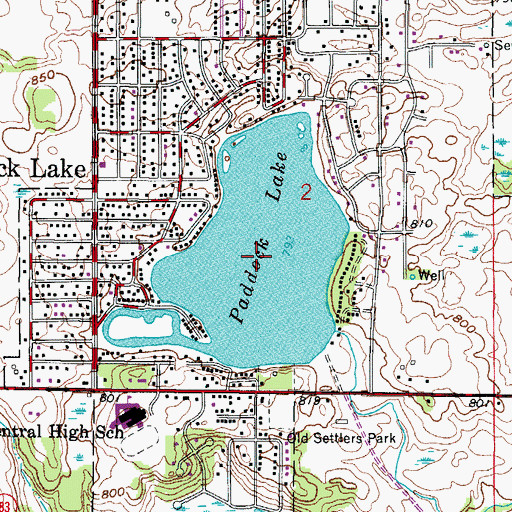 Topographic Map of Paddock Lake, WI