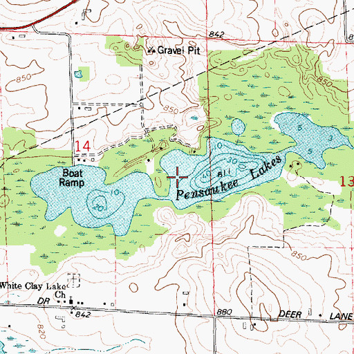 Topographic Map of Pensaukee Lakes, WI