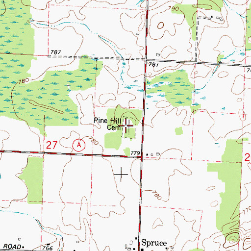 Topographic Map of Pine Hill Cemetery, WI