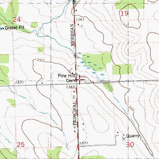 Topographic Map of Pine Hill Cemetery, WI
