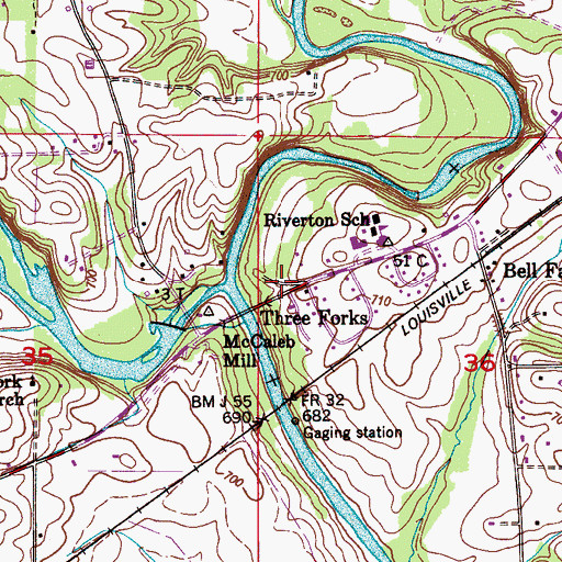 Topographic Map of Three Forks, AL