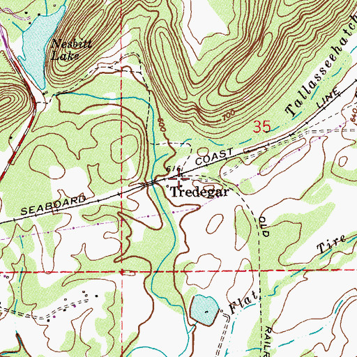 Topographic Map of Tredegar, AL