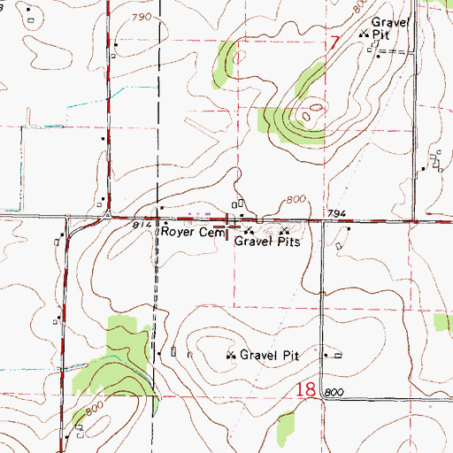 Topographic Map of Royer Cemetery, WI