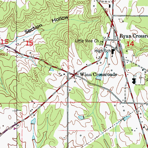 Topographic Map of Winn Crossroads, AL