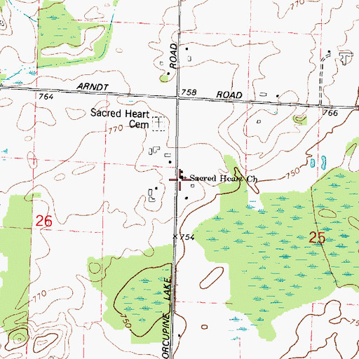 Topographic Map of Sacred Heart Church, WI