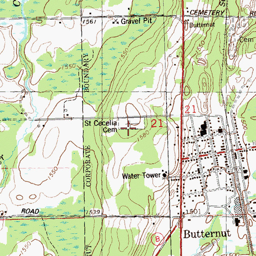 Topographic Map of Saint Cecelia Cemetery, WI