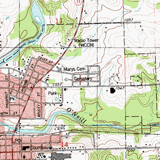 Topographic Map of Saint Marys Cemetery, WI