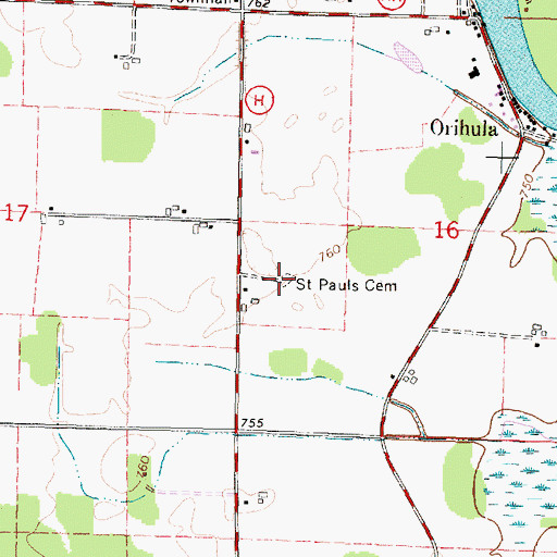 Topographic Map of Saint Pauls Cemetery, WI
