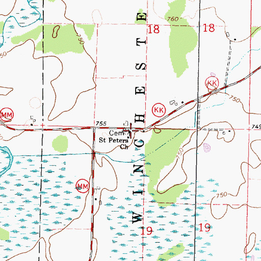 Topographic Map of Saint Peters Church, WI