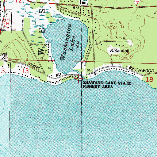 Topographic Map of Shawano Lake State Fishery Area, WI