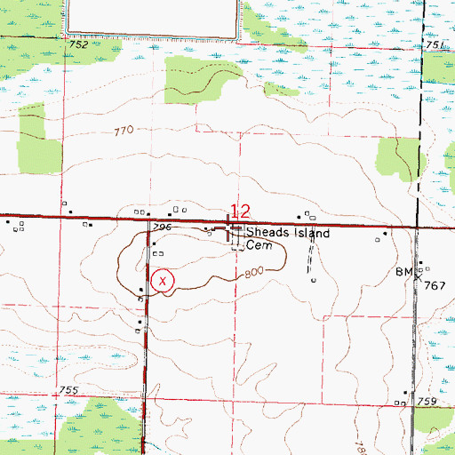Topographic Map of Sheads Island Cemetery, WI