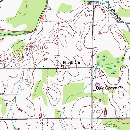 Topographic Map of Bevill Cemetery, AL