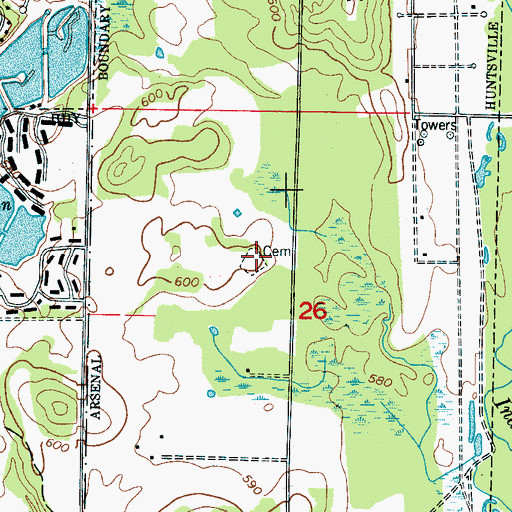 Topographic Map of Inman Cemetery, AL