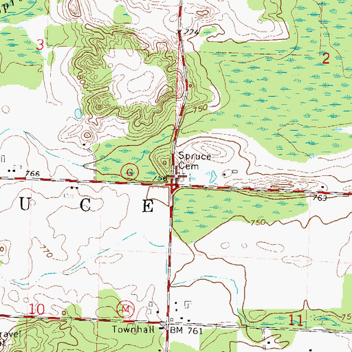 Topographic Map of Spruce Cemetery, WI