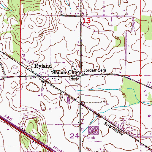 Topographic Map of Ryland Cemetery, AL