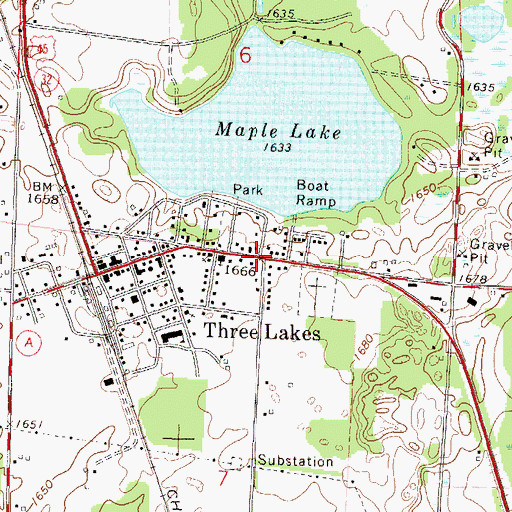 Topographic Map of Three Lakes, WI