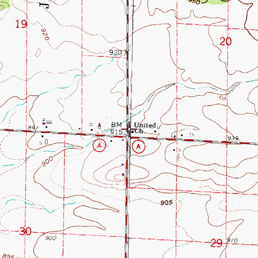 Topographic Map of United Church, WI