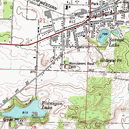 Topographic Map of Wanderer's Rest Cemetery, WI