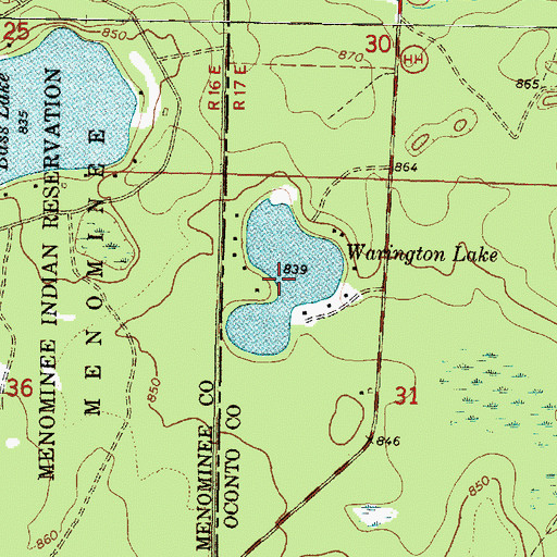 Topographic Map of Warington Lake, WI