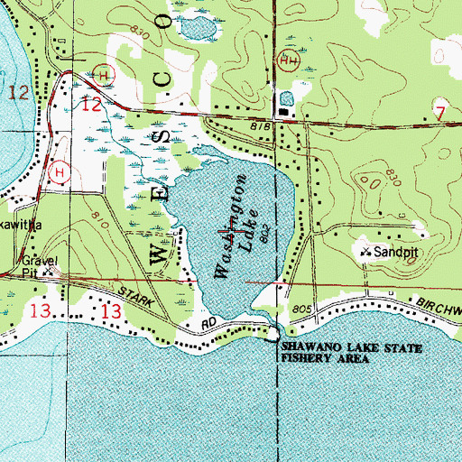Topographic Map of Washington Lake, WI