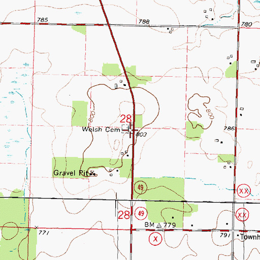 Topographic Map of Welsh Cemetery, WI