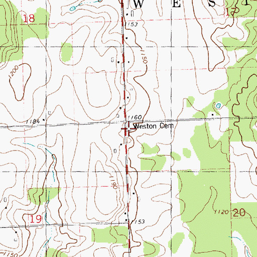 Topographic Map of Weston Cemetery, WI