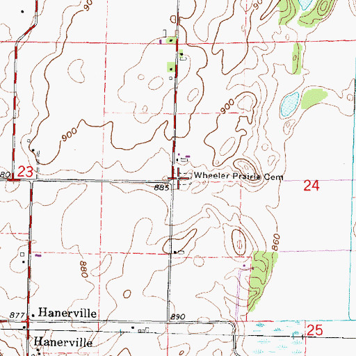 Topographic Map of Wheeler Prairie Cemetery, WI