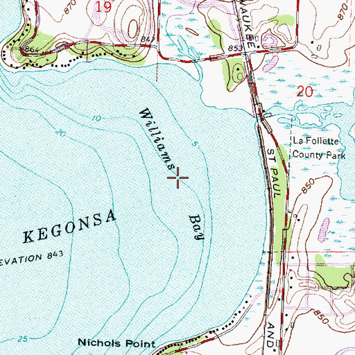 Topographic Map of Williams Bay, WI