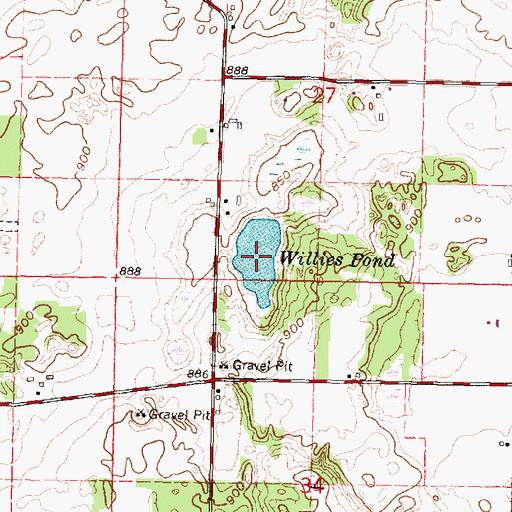 Topographic Map of Willies Pond, WI