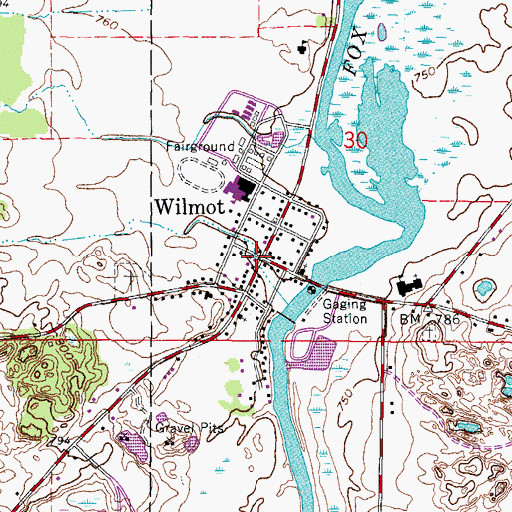 Topographic Map of Wilmot, WI