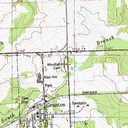 Topographic Map of Windfall Cemetery, WI