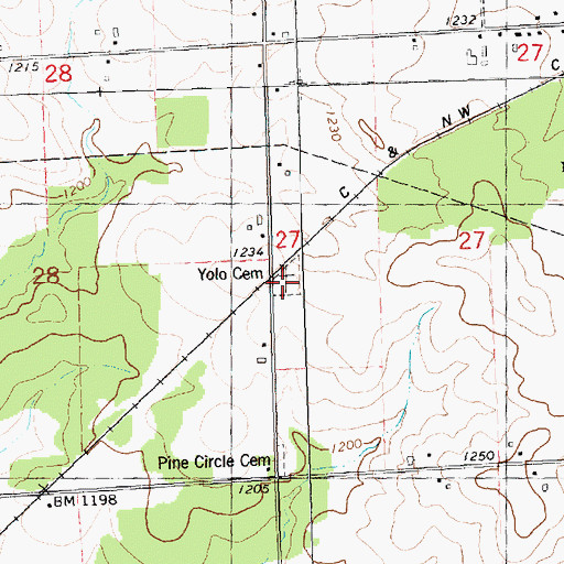 Topographic Map of Yolo Cemetery, WI