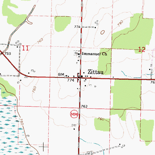 Topographic Map of Zittau, WI
