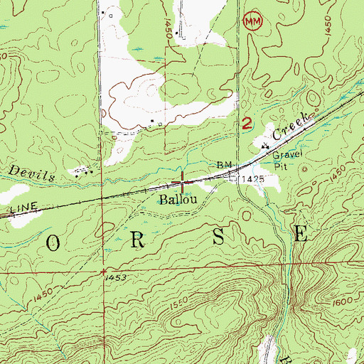 Topographic Map of Ballou, WI