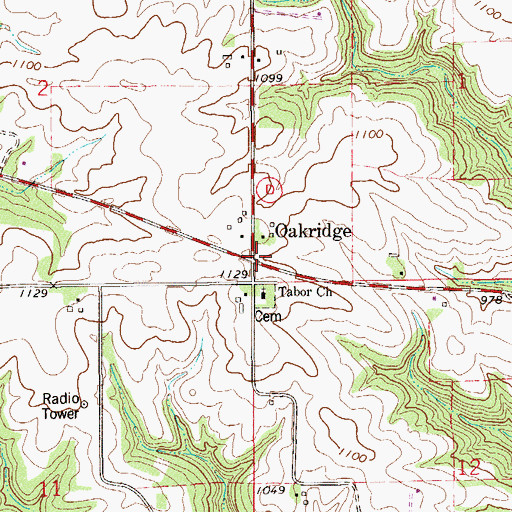 Topographic Map of Oakridge, WI