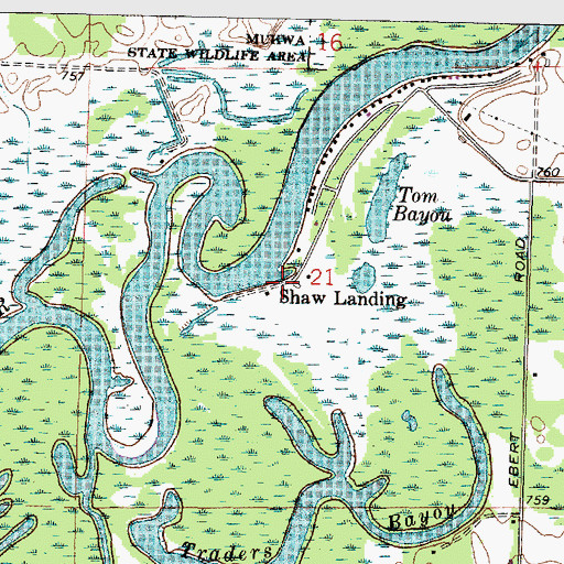 Topographic Map of Shaw Landing, WI