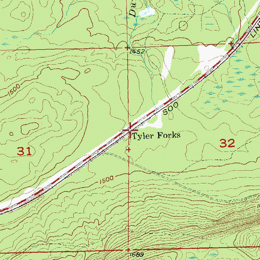 Topographic Map of Tyler Forks, WI